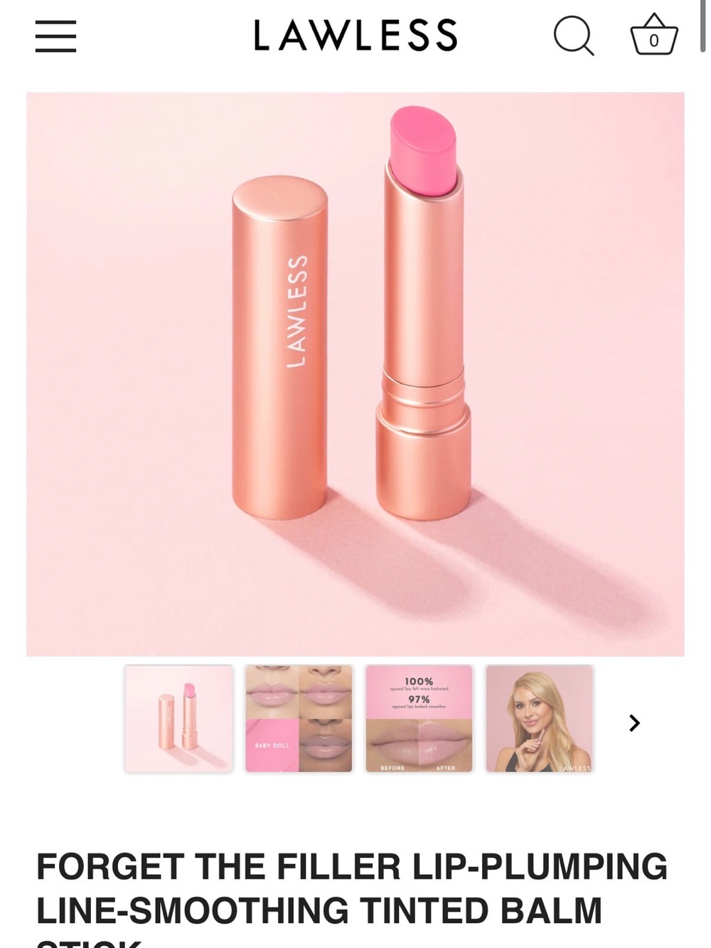 LAWLESS Forget the Filler Lip-Plumping Line-Smoothing Tinter Lip Balm Stick